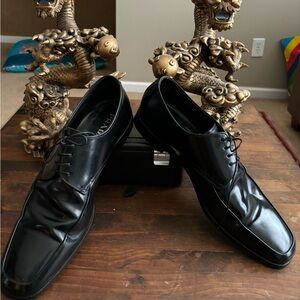 Prada Men’s Black Italian Leather Square Derby Toe Oxfords Size 13